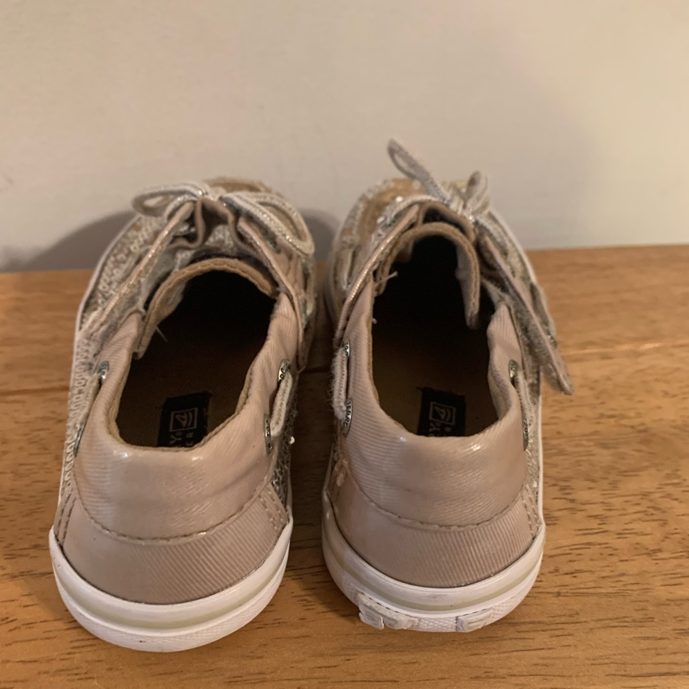 Sperry Bahama Jr Silver Top Sliders Velcro Gold Sequin Toddler Size 8.5M - Picture 7 of 8